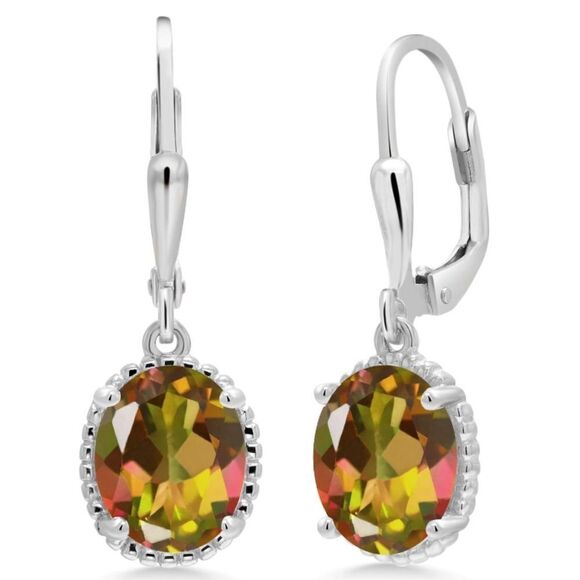 925 Sterling Silver with 4.00 Cttw Mango Mystic Topaz Oval Leverback Earrings
